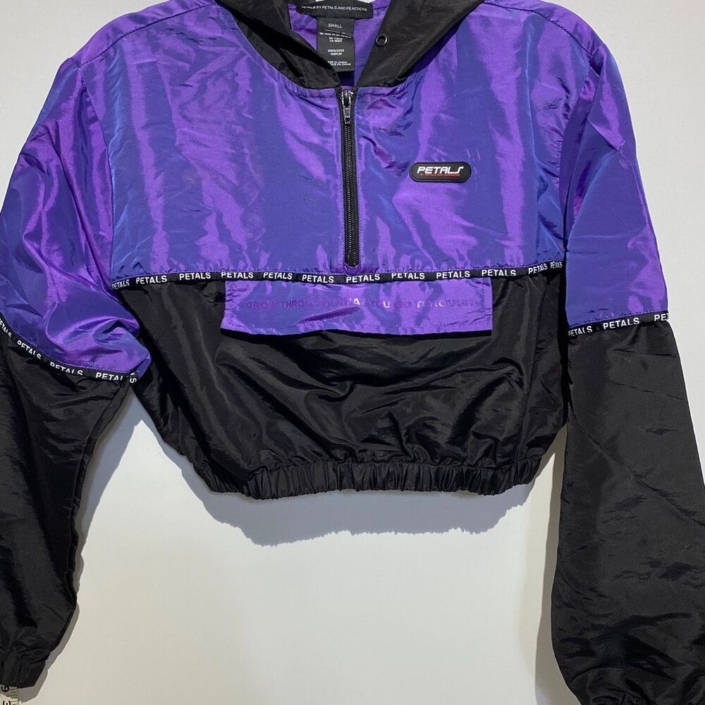 Petals Women's Athletic Full Zip Hooded Cropped Jacket Purple‎ & Black Size S